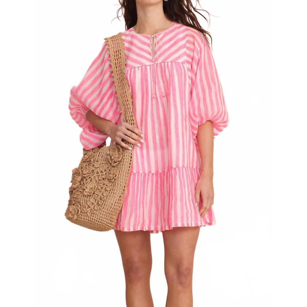 NEW VERO ALFIE baton mini dress in striped pink